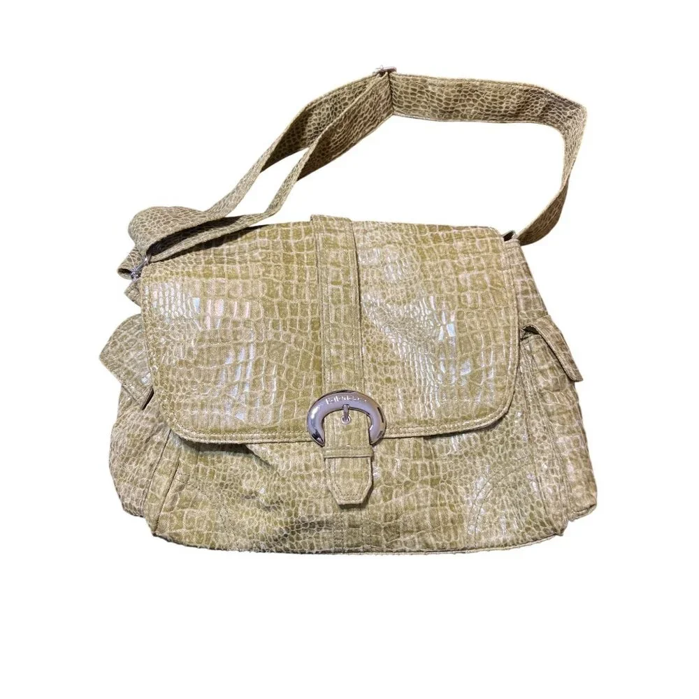 Kalencom Green Crocodile Pattern Diaper Bag Bottle Holder Wet Bag Adj Strap NWT